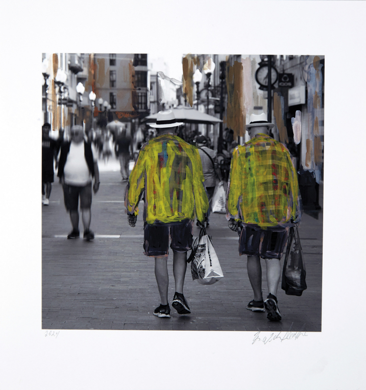 ONE DAY | LAS PALMAS No21 | Ralf Wehrle und Uwe Frank Mixed Media - Fine - Art - Print mit Kreide ca. 16,5x16,5 cm | gerahmt 30x30 cm mit Passepartout und schwarzem Holzrahmen  Original | Unikat | signiert